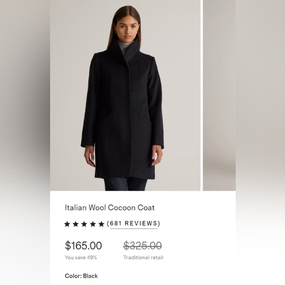 Quince Italian Wool Cocoon Coat. Black. XS. Perfect Condition. - Picture 3 of 17